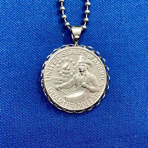 1976 American Bicentennial Coin Pendant Necklace, Quarter Dollar, 1776 ...