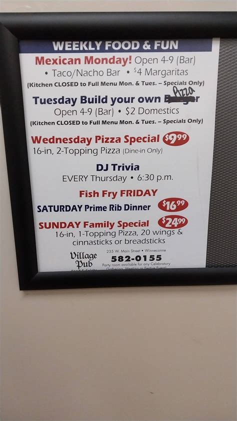 Menu at The Village Pub, Winneconne