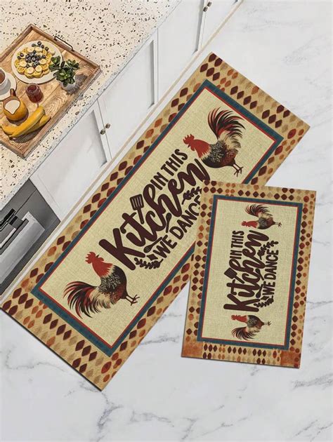 1pc "Kichen" Letter Print Kitchen Mat, Rectangle Polyester Fiber Simple ...