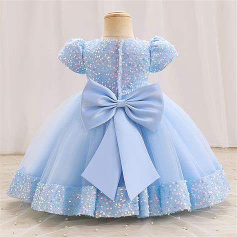 Shop Online Girls Blue Sequin Embellished Puff-Sleeve Party Dress at ₹2069