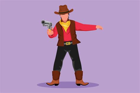 Cartoon flat style drawing smart cowboy holding his gun and aiming the ...