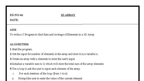 C Programming LAB Manual AI & DS - Cycle 2 Exercises on 1D & 2D Arrays ...
