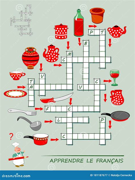 LEARN FRENCH. Crossword Puzzle Game with Kitchen Dishes. Educational ...