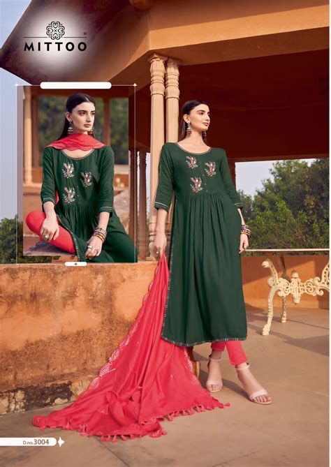 Mittoo Pavitra Rayon Embroidery Kurti Pant With Dupatta