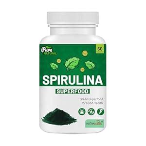 NUTRAMAGIK Pure Natural Spirulina Superfood Capsules, 60 Count, Green ...