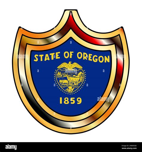 Metal shield with inset Oregon State flag icons on a white background ...