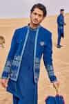 Buy Blue Sandwash Embroidered Pearl And Thread Work & Bandhgala Set For ...