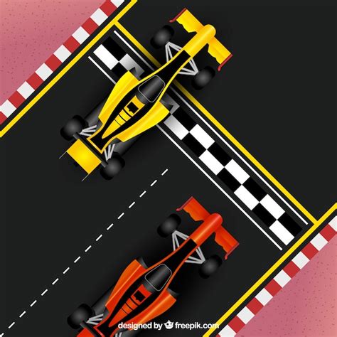 Vue de dessus d'une voiture de formule 1 réaliste à la ligne d'arrivée ...