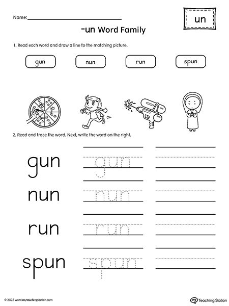 UN Word Family Match Pictures and Write Simple Words Worksheet ...