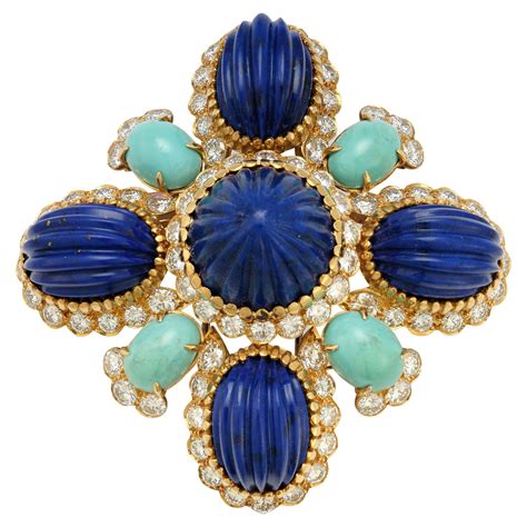 Van Cleef and Arpels Lapis Lazuli and Turquoise Brooch For Sale at ...