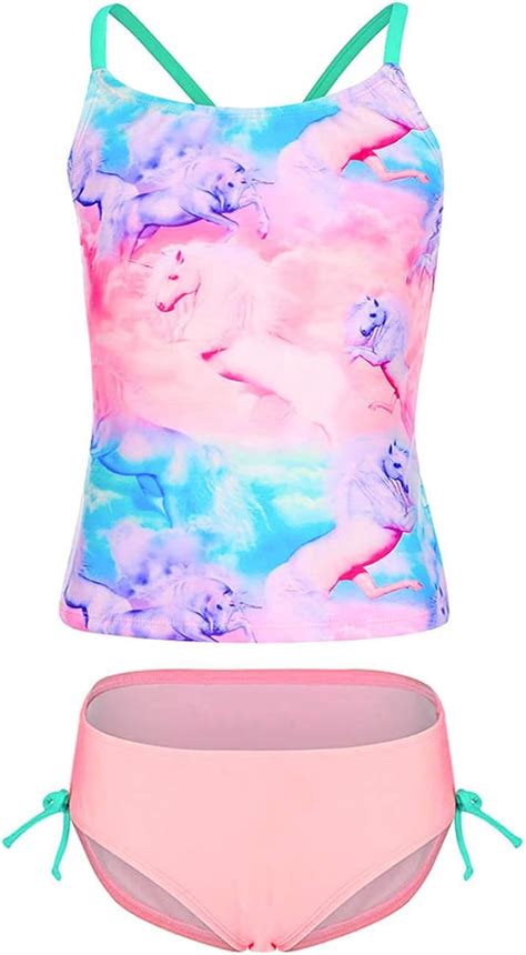 Buy DUSISHIDAN Kid's Girls Swimsuits Cute Rainbow Unicorn Two Piece ...