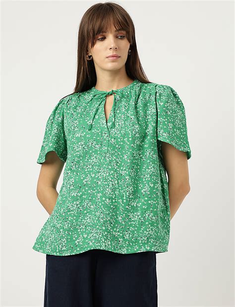 Buy Pure Cotton Floral Print Tie-Up Neck Blouse at Marks & Spencer