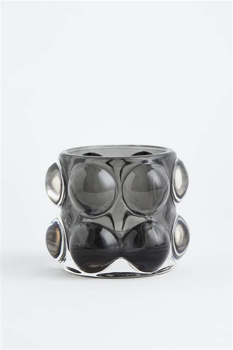 Bubbled glass tealight holder - Dark grey - Home All | H&M IN