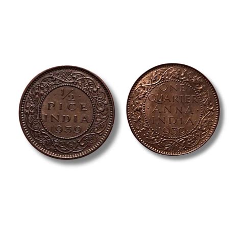 1939 1/4 Anna & 1/2 Pice Coin Set – British India | Rare Copper Coins ...
