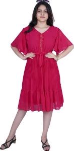 Ala Fashion Women Pleated Pink Knee Length Dress - Buy Ala Fashion ...
