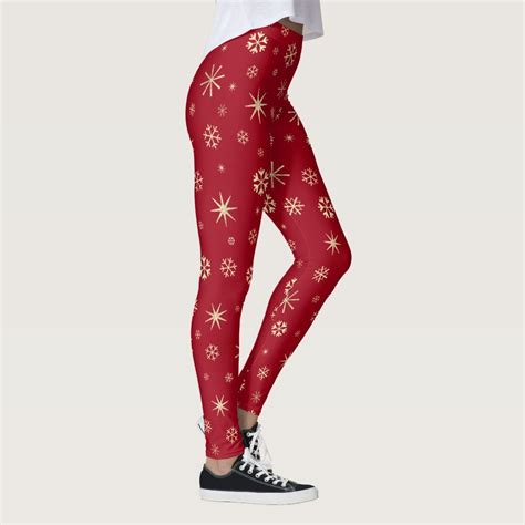 Red gold snowflake pattern holiday festive modern leggings | Zazzle ...