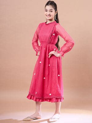 Buy Round Neck Puff Sleeves Fit & Flare Midi Length Dress