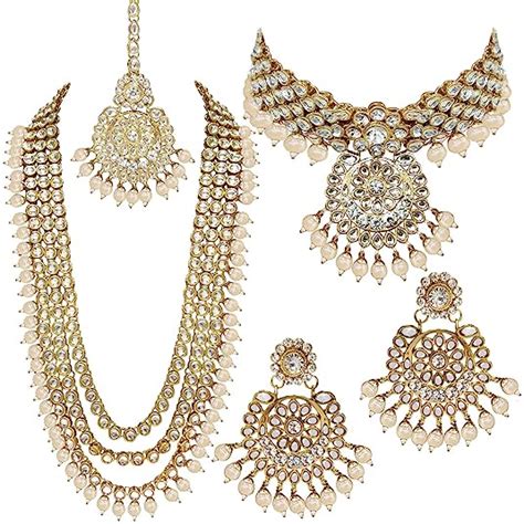Peora Indian Traditional Gold Plated Kundan Necklace Choker Earrings ...