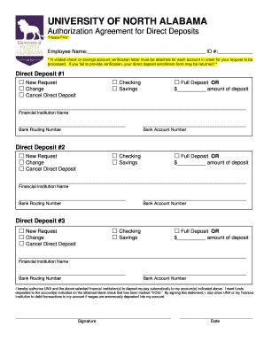 Fillable Online una Direct deposit form - University of North Alabama ...