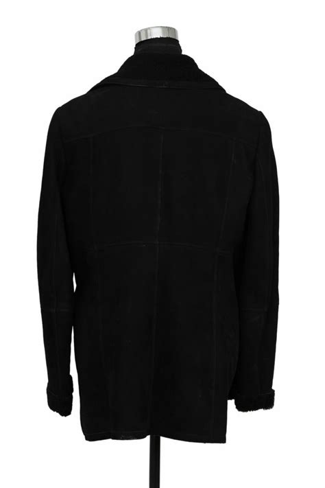 Burberry Size L Black Suede Collar Faux Fur Lining Long Coat