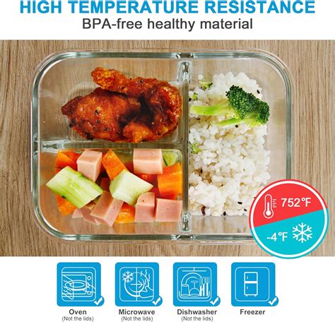 Buy 5 Pack 36oz Meal Prep Containers 3 Compartments Portion Control ...