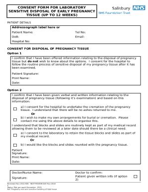 Disposal of Pregnancy Loss Tissue Samples Doc Template | pdfFiller