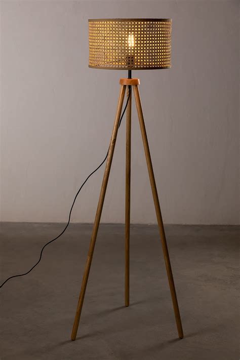 Rattan Webbing wooden Tripod Floor Lamp for Living Room | Cane webbing ...