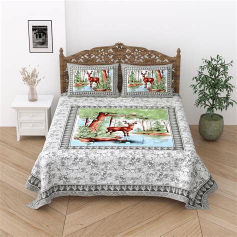 Floral Print Cotton Double King Bedsheet with 2 Pillow Covers ...
