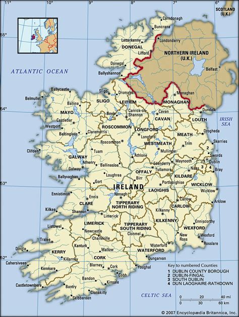 Ireland map with cities. Ireland geographical facts - World