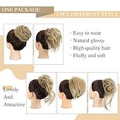 5 Pieces Messy Hair Bun Hairpiece Tousled Updo for Women Hair Extension ...