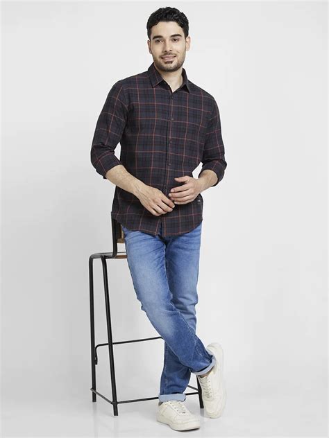 Buy Online|Spykar Men Charcoal Grey Cotton Regular Slim Fit Full Sleeve ...