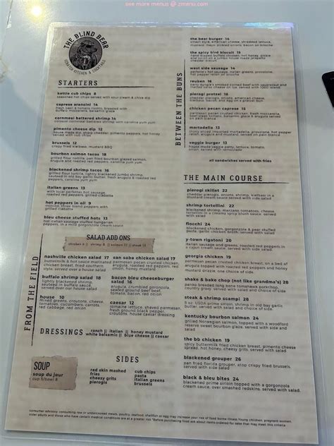 Online Menu of The Blind Bear Restaurant, Youngstown, Ohio, 44511 - Zmenu