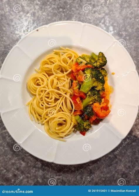 A Lunch of Spaghetti and Vegetables Stock Image - Image of lunch ...