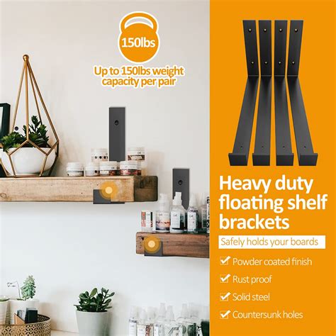 Shelf Bracket 12 Inch, Heavy Duty Floating Shelf Bracket 4 Pack Black ...