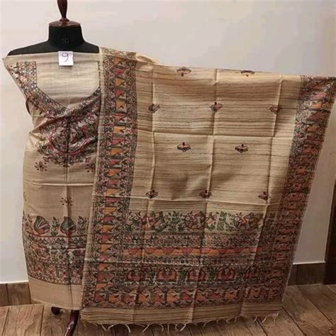 Cream color madhubani painting unstitched tusar silk 2 pcs suit2 ...