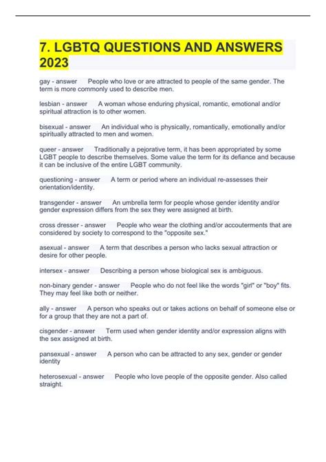 7. LGBTQ QUESTIONS AND ANSWERS 2023 - LGBTQ - Stuvia US