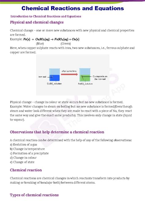 Chemistry notes class 10 chapter 1 - Chemical Reactions and Equations ...