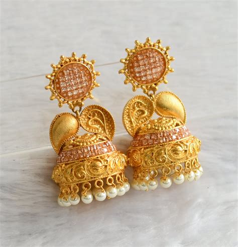 DREAMJWELL - Unique Matte Finish Gold Color Stone Designer Jhumkka-dj0 ...