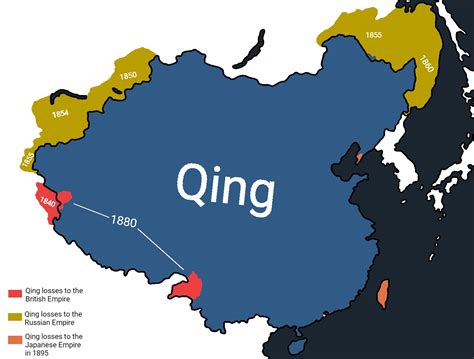 Terytoria utracone przez Chiny w czasach dynastii Qing. Rok, obszar ...