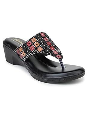 Buy Ladoo's Velvet Embellished Stones V-strap Flat Sandals for Women ...