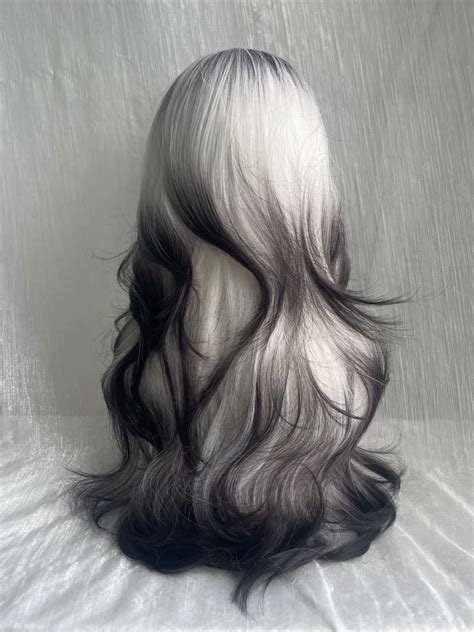 [$23.00]Black and White Ombre Long Wavy Synthetic Wig | Pretty hair ...