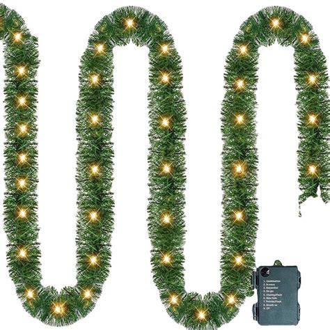 Harlier 14.8FT Pre-lit Christmas Green Garland, Lighted Artificial Pine ...