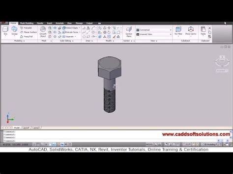AutoCAD 3D Bolt with Threads Tutorial - Download 3D Bolt DWG Drawing ...