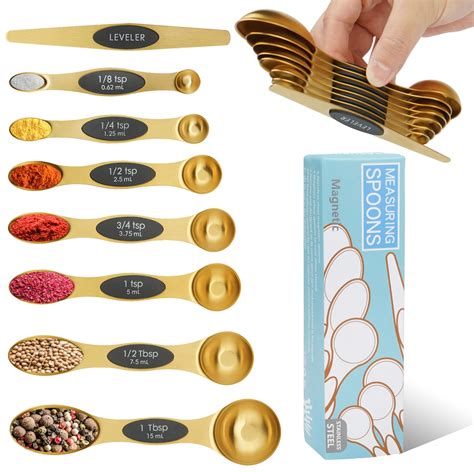 Amazon.com: Magnetic Measuring Spoons Set of 8 with Leveler Stainless ...