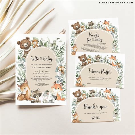 Boho Woodland Baby Shower Invitation Bundle Sage Green Forest - Etsy ...