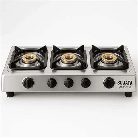Sujata Cooktop MajesticAI, 3 Burner Auto Ignition Stainless Steel Gas ...