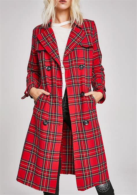 Plaid Trench Coat - Tradingbasis