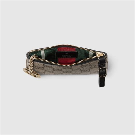 GG Emblem key case in beige and dark brown fabric | GUCCI® Canada