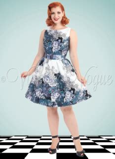 Lady Vintage 50's Retro Floral Swing Kleid "Grey Rose Border Tea Dress ...