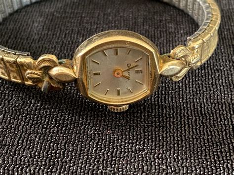 Vintage Bulova Swiss Ladies M8 10K Gold Watch Jewelry Timepiece Stretch ...